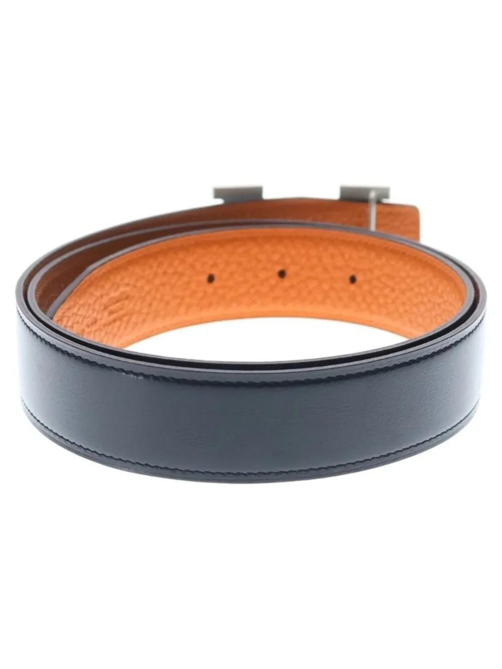 Hermes Logo Constance Leather Belt Black Silver